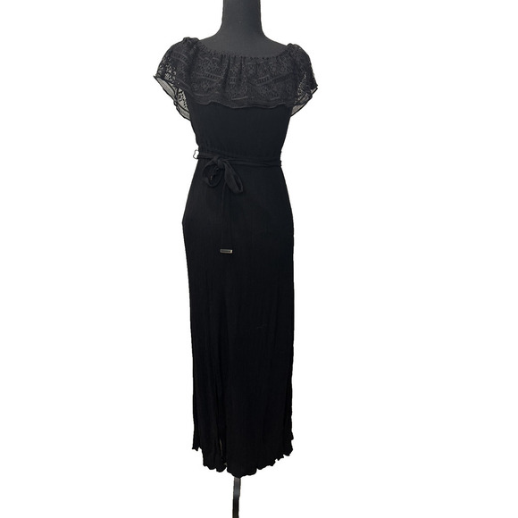 Apt. 9 Dresses & Skirts - Whimsigoth Black Dress Rayon Boho Long Slit Lace Detail Gothic Cottage Size XS